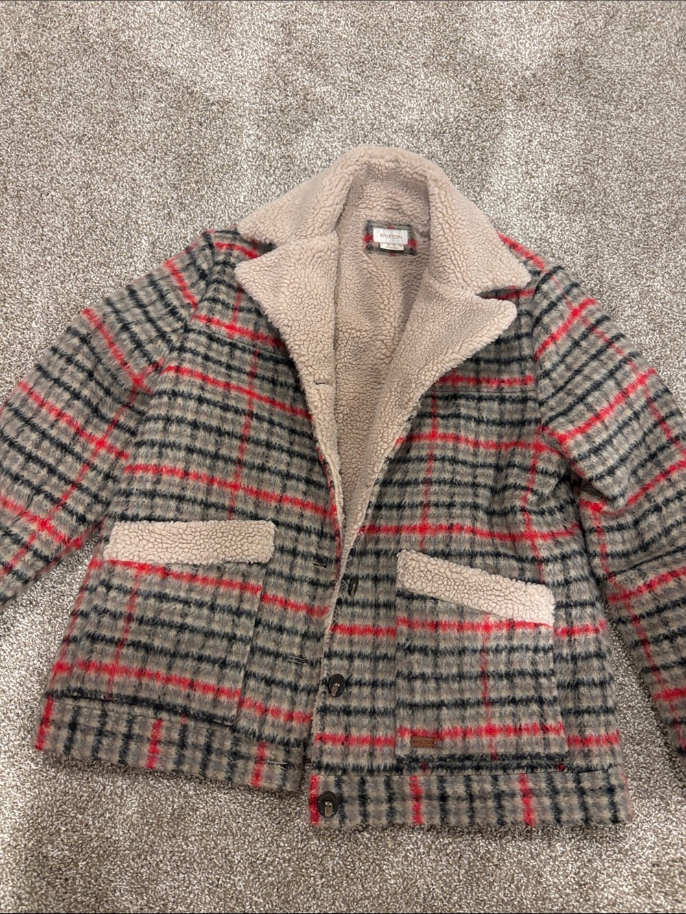 Brixton Plaid Sherpa-Lined Jacket in Gray & Red